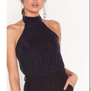 We Ain’t Glitter High Leg Halter Bodysuit NWT